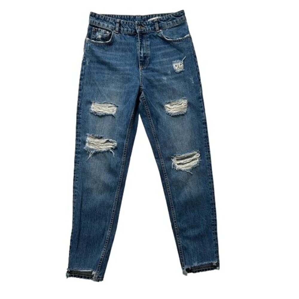 Zara Relaxed Fit High Rise Distressed‎ Denim Jeans - Size 6